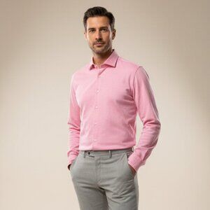 Nicestuff Lexington Long Sleeve Slim Fit Stretch Button Up Size XL Pink Preppy